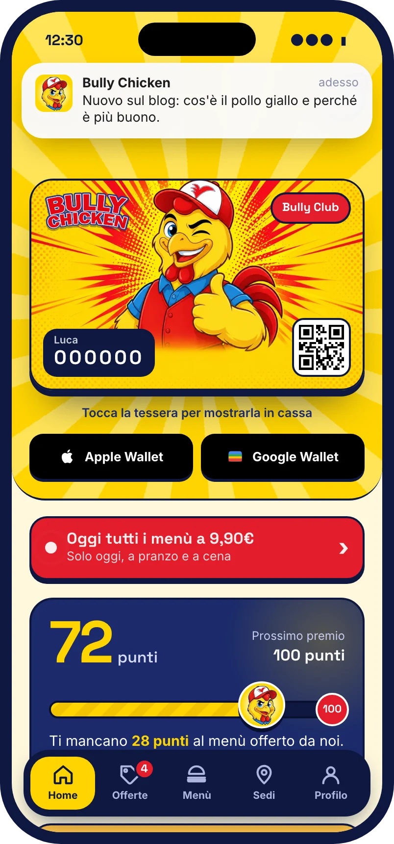 Una notifica di Bully Chicken che arriva sul telefono con una novità del blog
